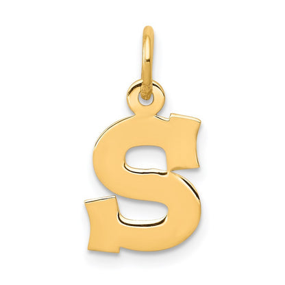 14k Yellow Gold Small Block Letter S Initial Charm Pendant for Women