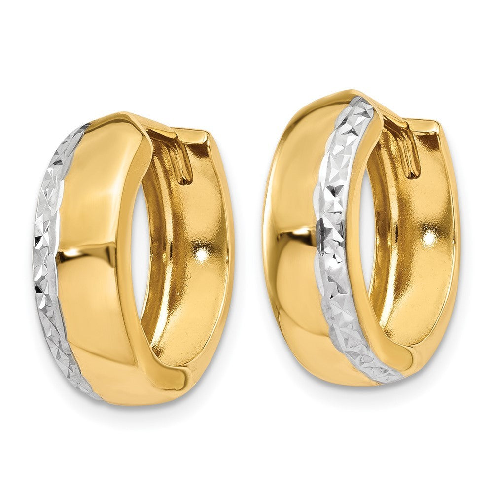 14k Yellow Gold w/Rhodium Textured Hinged Hoop Earrings