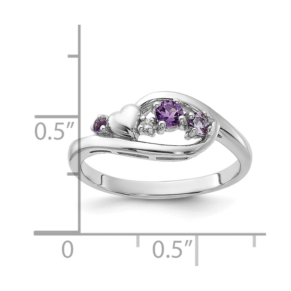 SS Rhodium-plated Amethyst Pink Quartz and CZ with Heart Ring Size 8