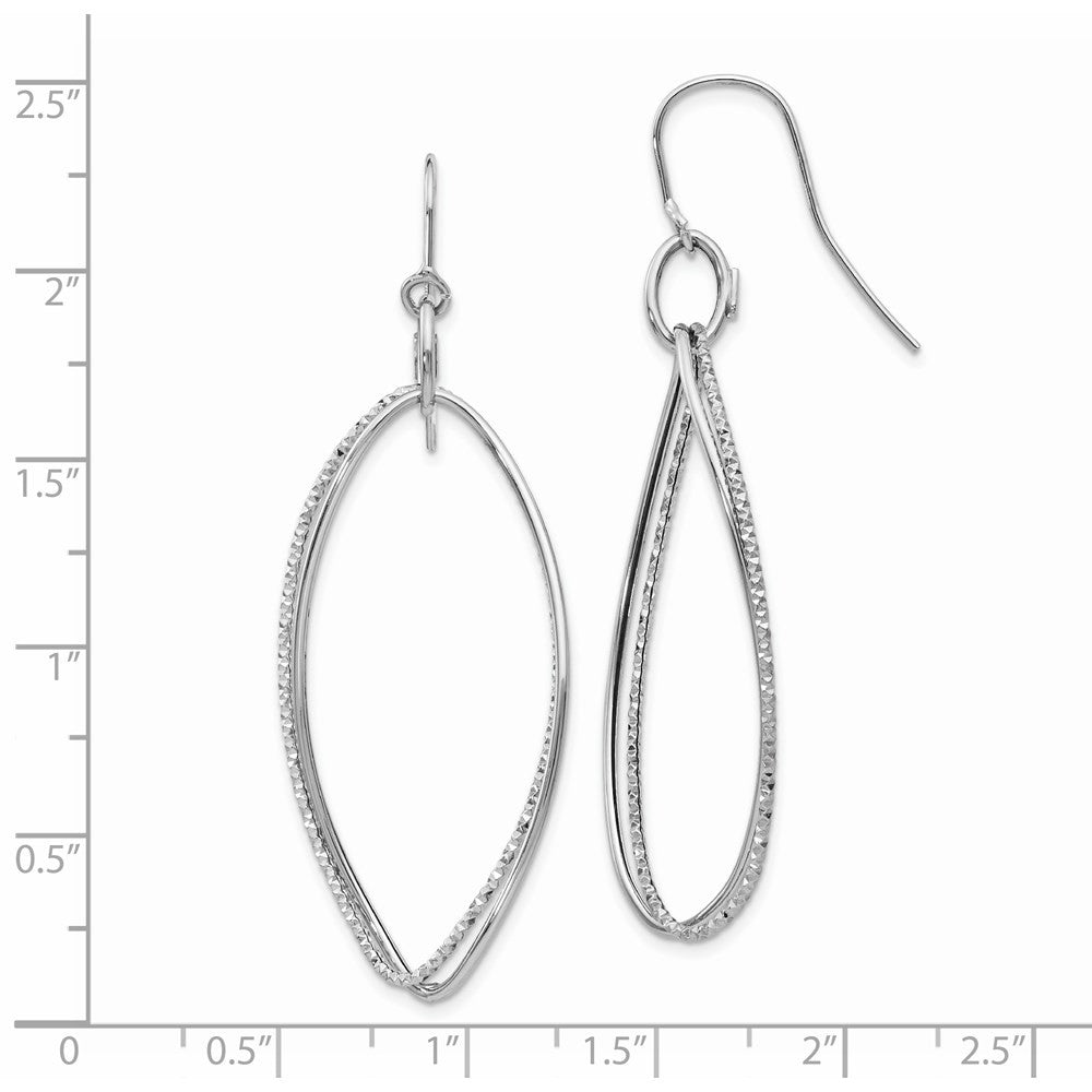 14K White Gold Textured Twisted Drop Dangle Earrings w/ Shepherd Hook