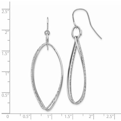 14K White Gold Textured Twisted Drop Dangle Earrings w/ Shepherd Hook