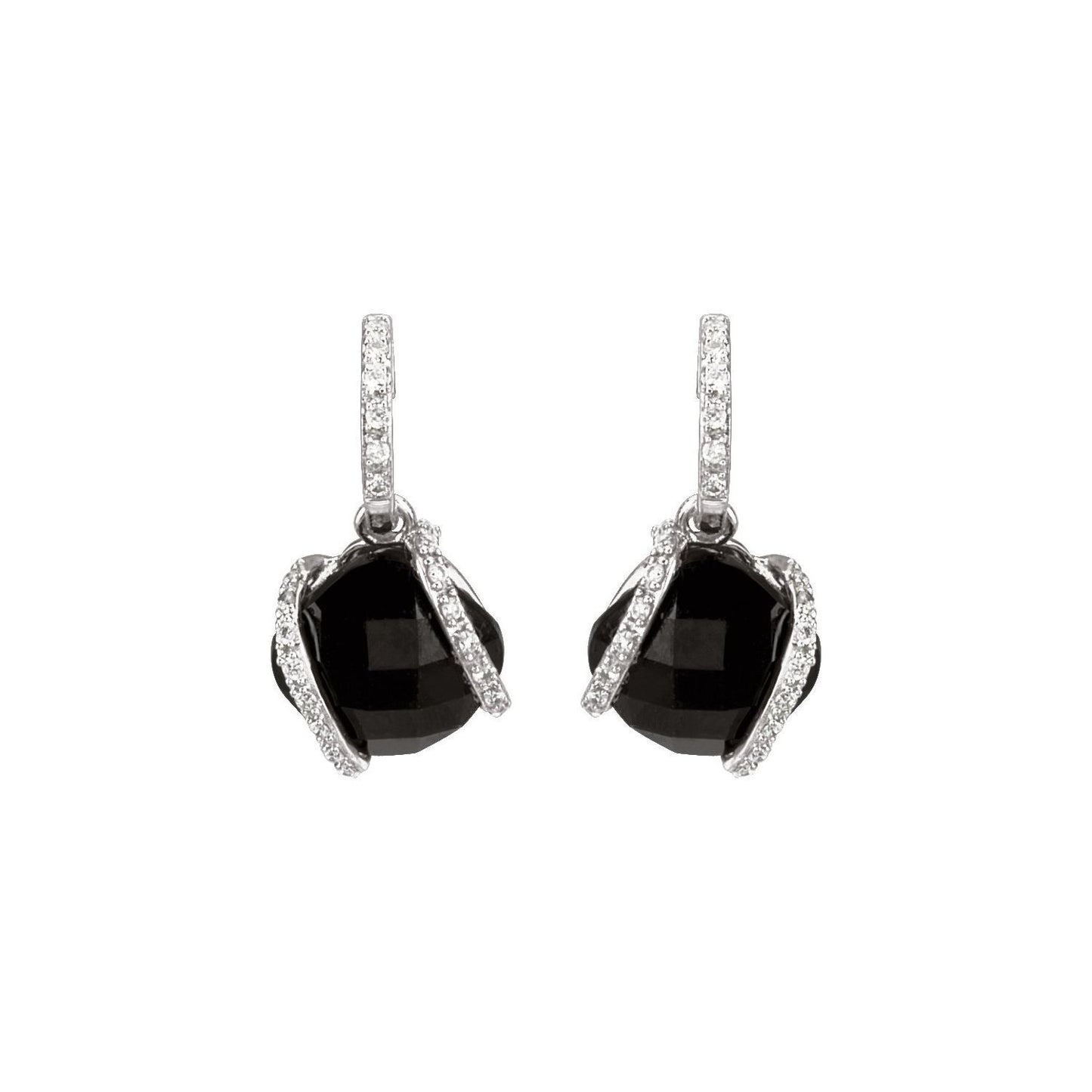 14k White Gold Natural Black Onyx and 1/10 CTW Natural Diamond Stud Earrings