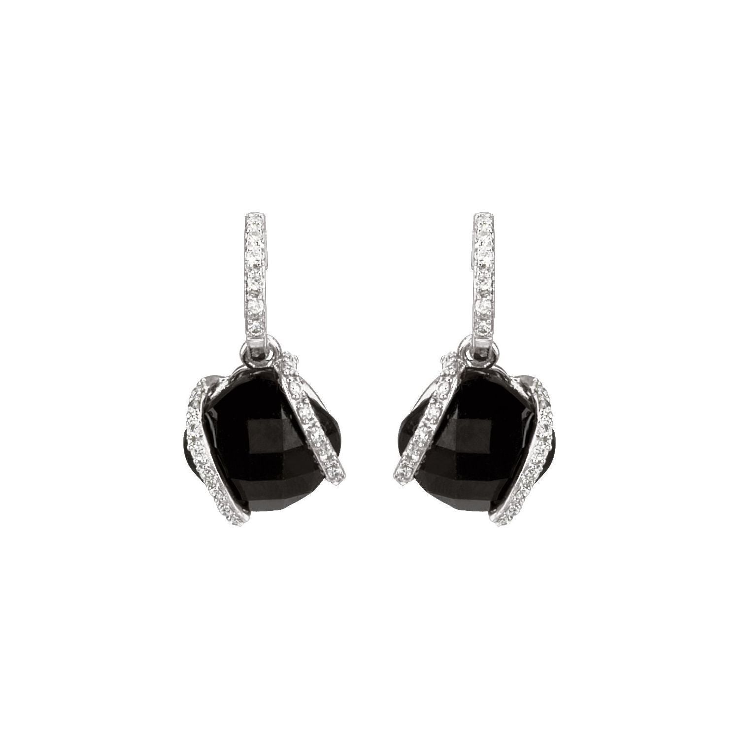 14k White Gold Natural Black Onyx and 1/10 CTW Natural Diamond Stud Earrings