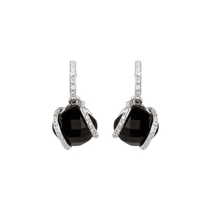 14k White Gold Natural Black Onyx and 1/10 CTW Natural Diamond Stud Earrings