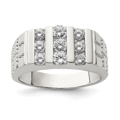 Sterling Silver Rhodium-plated Men's Cubic Zirconia Ring Size 11