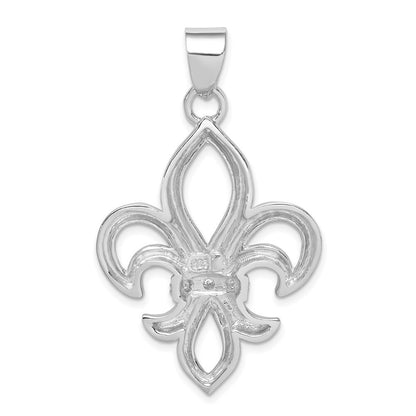 Sterling Silver Rhodium-platedCubic Zirconia Fleur de Lis Pendant