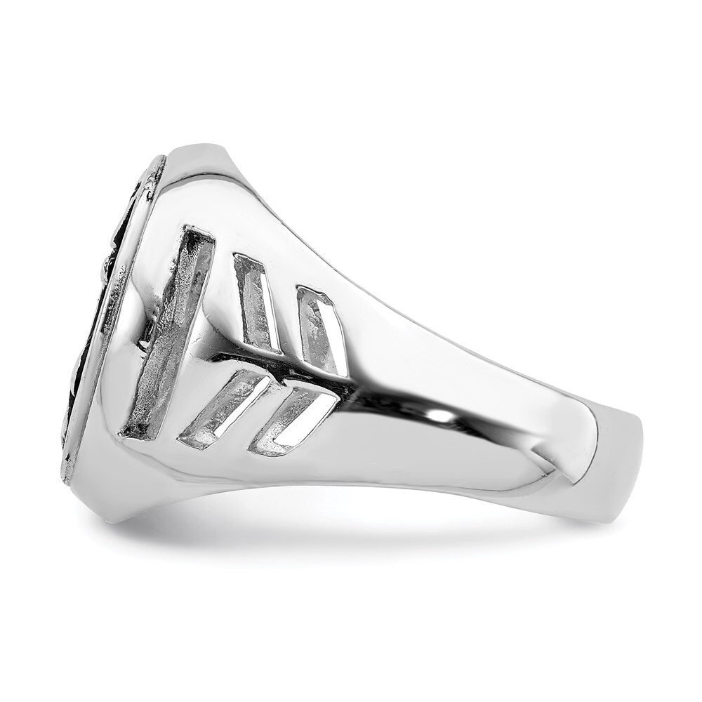 Sterling Silver Rhodium-plated & Antiqued Plated Anchor Ring Size 11