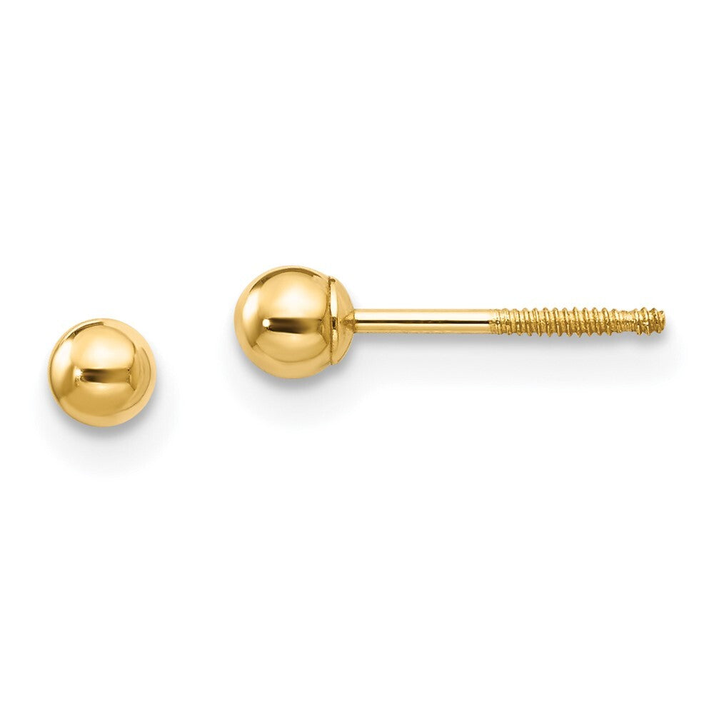14k Yellow Gold 3mm Ball Push On and Screw Off Screwback Stud Earrings