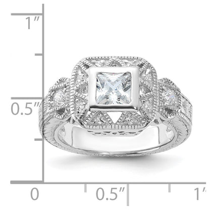 Sterling Silver Rhodium-plated Cubic Zirconia Antique Style Ring Size 7