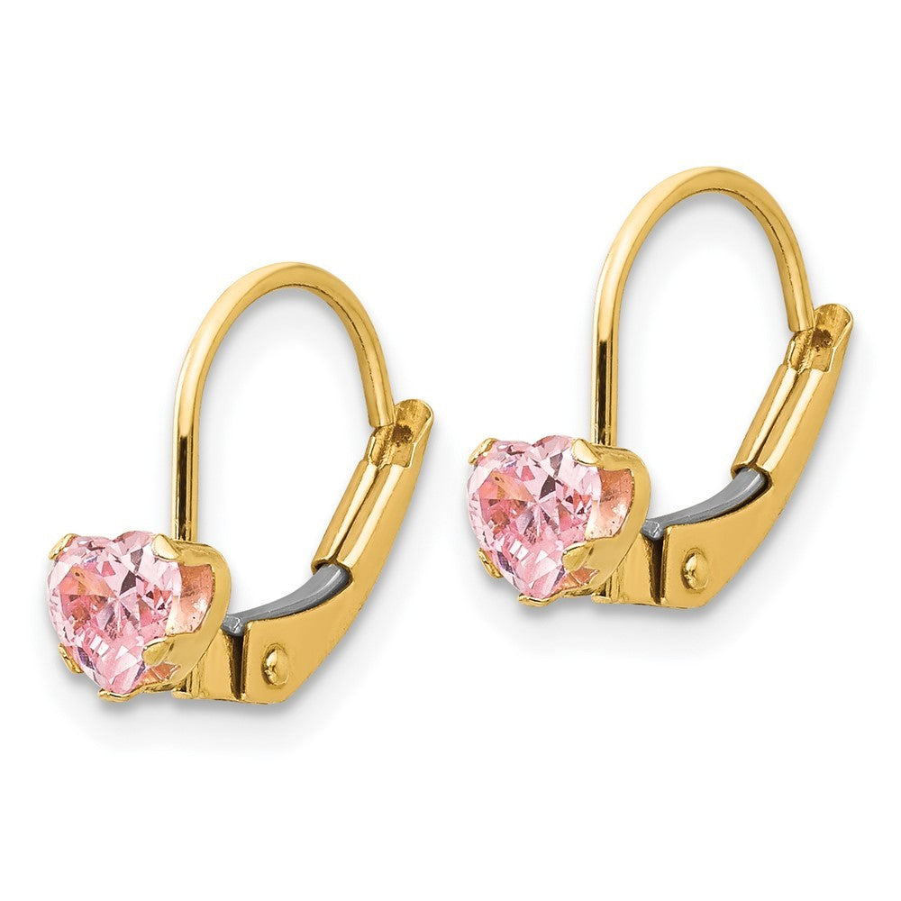 14k Yellow Gold Madi K Leverback 4mm Pink CZ Earrings