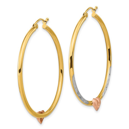 14k Two-tone with White Rhodium Diamond-Cut Heart Hoop Earrings