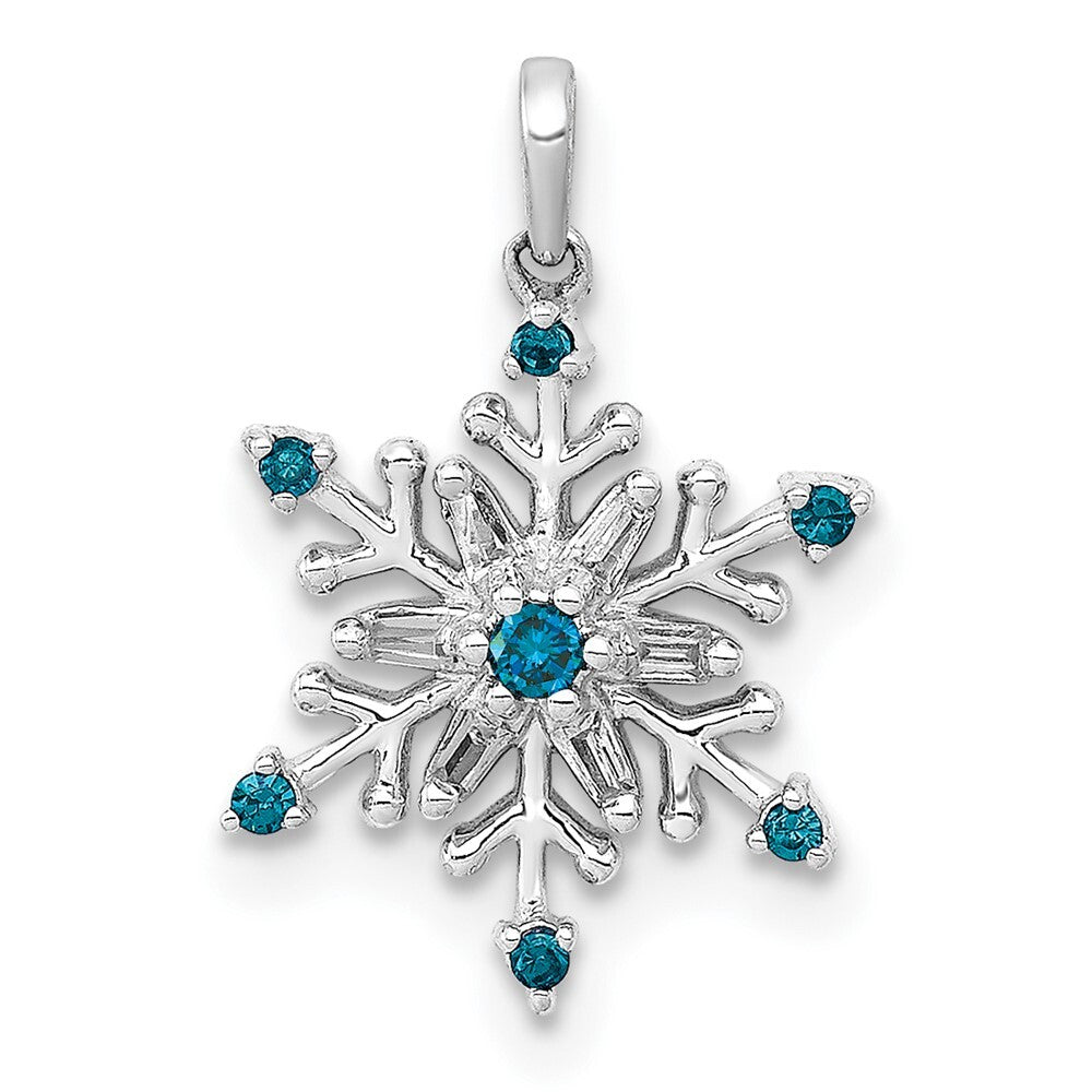 14k White Gold 1/10ct. Blue and White Diamond Snowflake Pendant for Women