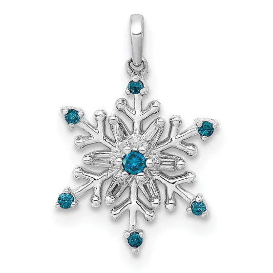 14k White Gold 1/10ct. Blue and White Diamond Snowflake Pendant for Women