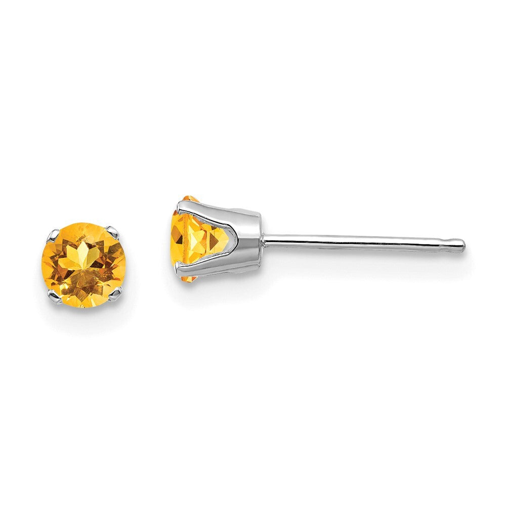 14k White Gold 4mm Citrine Stud Earrings Gift for Women