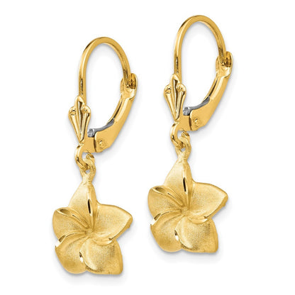14k Yellow Gold Satin & Diamond-Cut Plumeria Drop Dangle Earrings