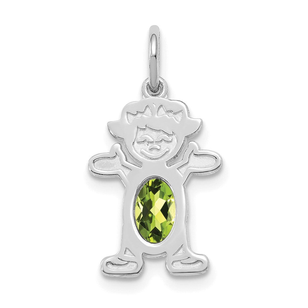 14k White Gold Girl 6x4 Oval Genuine Peridot-August Pendant for Women