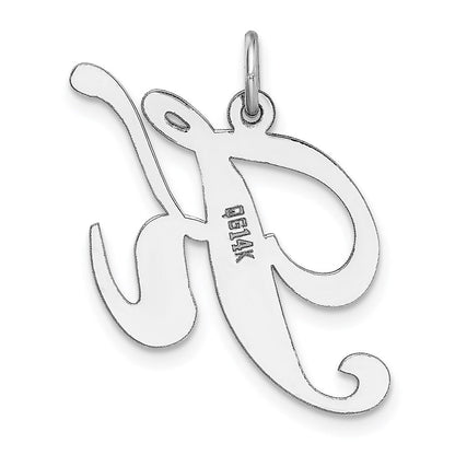 14k White Gold Large Fancy Script Letter K Initial Charm Pendant