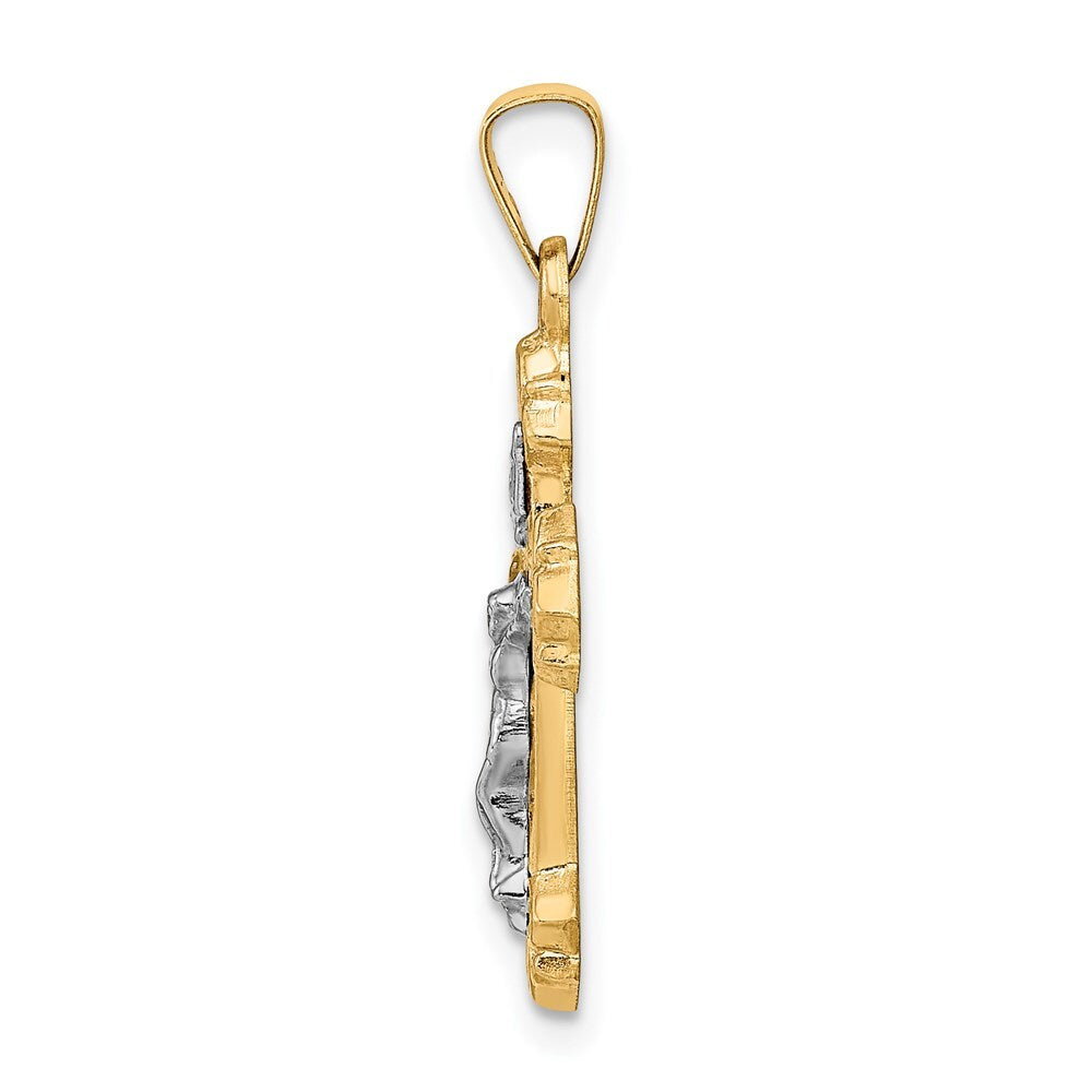 14k Two-tone Gold INRI Hollow Crucifix Pendant for Women