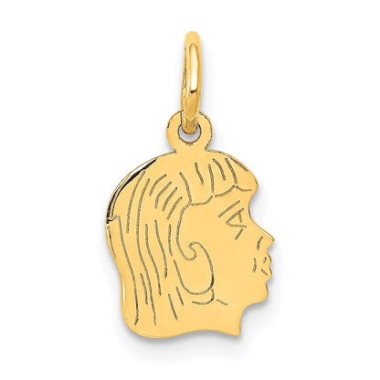 14k Yellow Gold .011 Depth Engravable Girl Head Charm