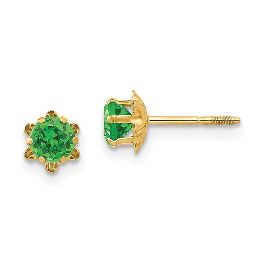 14k Yellow Gold 4mm CZ Birthstone (May) Screwback Earrings