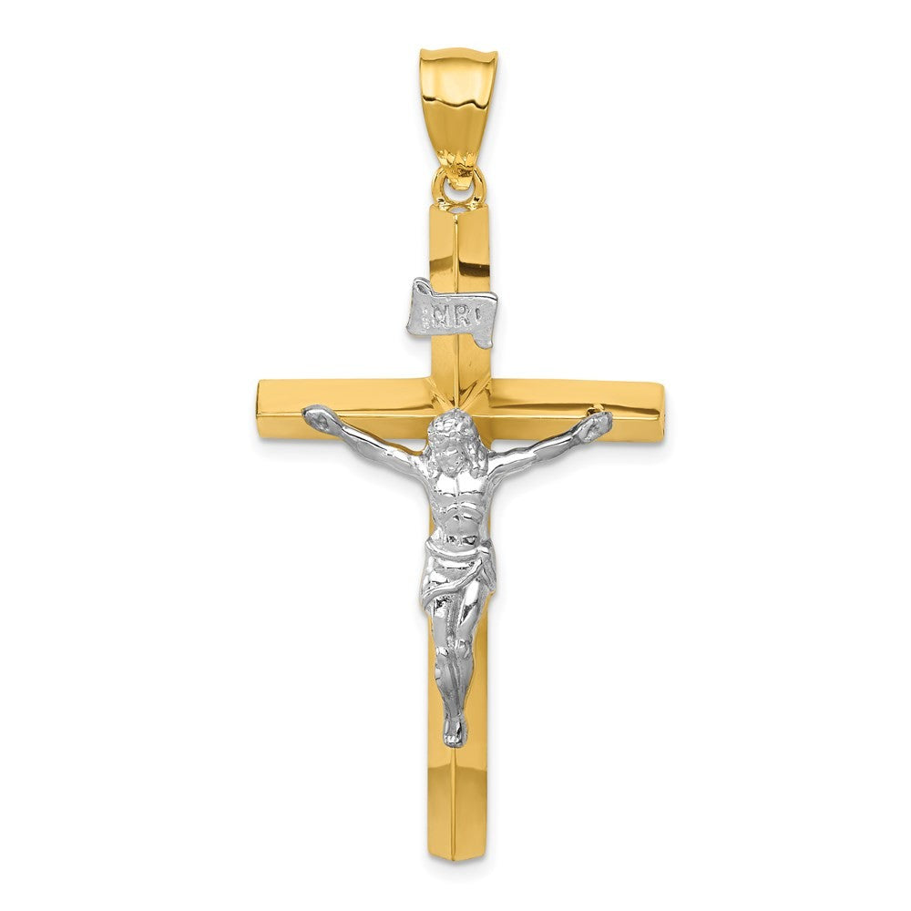 14k Two-Tone Gold INRI Hollow Crucifix Pendant