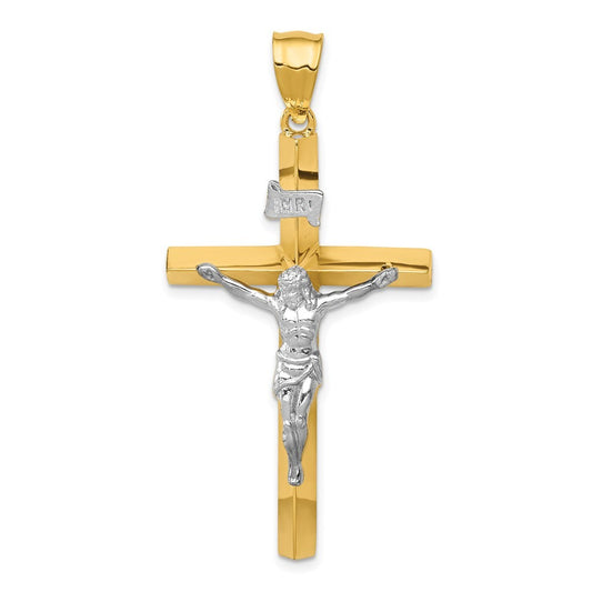 14k Two-Tone Gold INRI Hollow Crucifix Pendant