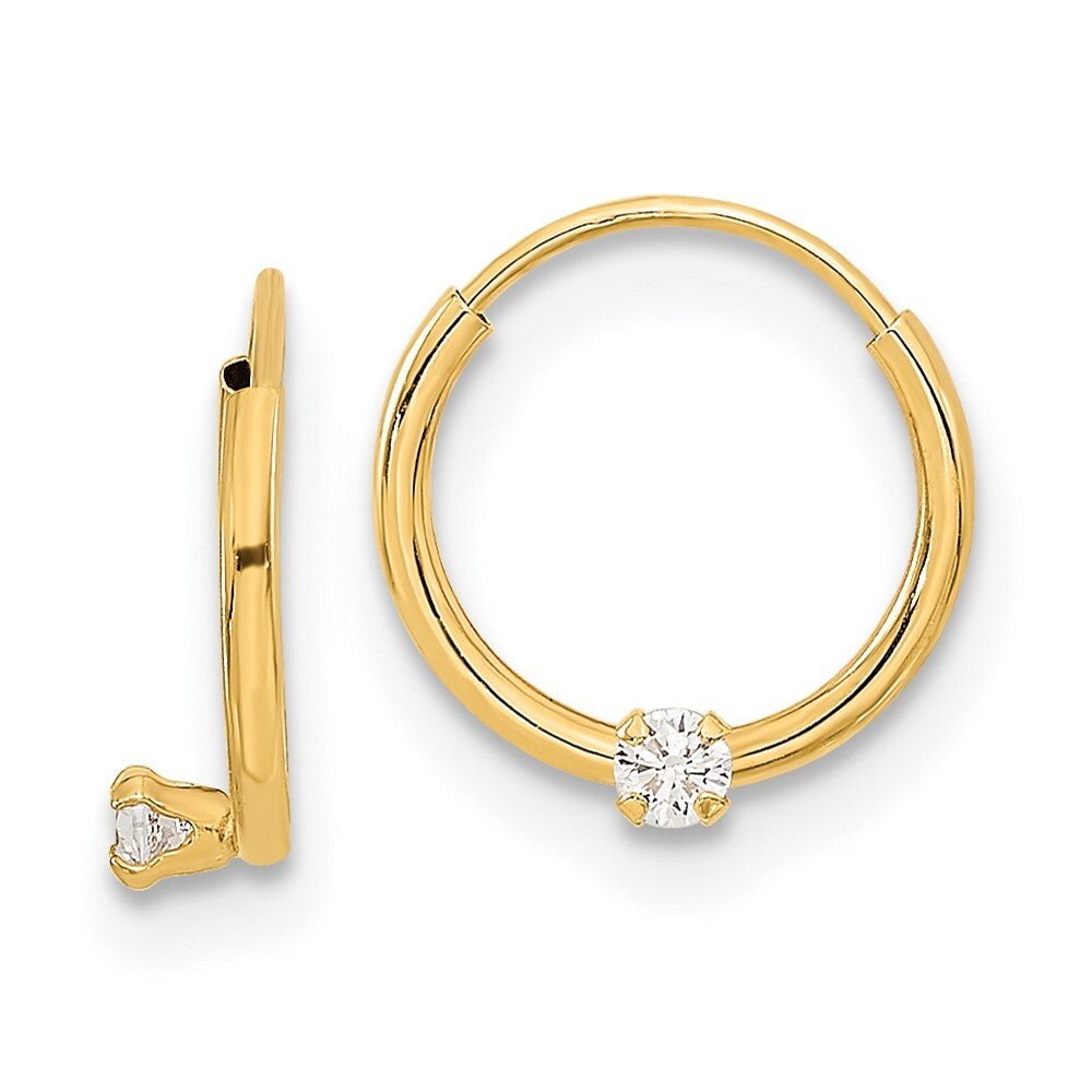 14k Yellow Gold Polished 2mm Cubic Zirconia on Small Endless Hoops