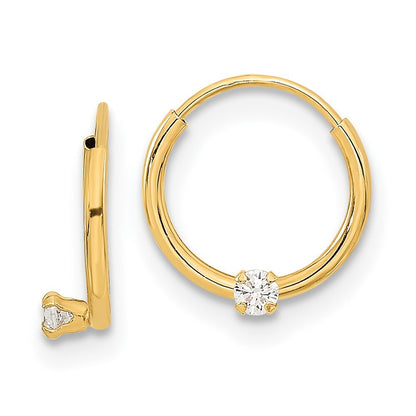 14k Yellow Gold Polished 2mm Cubic Zirconia on Small Endless Hoops
