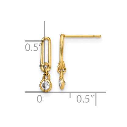 14k Yellow Gold Polished Cubic Zirconia Paperclip Link Dangle Earrings