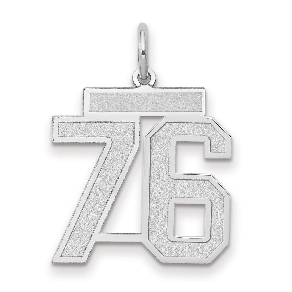 14k White Gold Medium Satin Number 76 Charm Pendant for Women