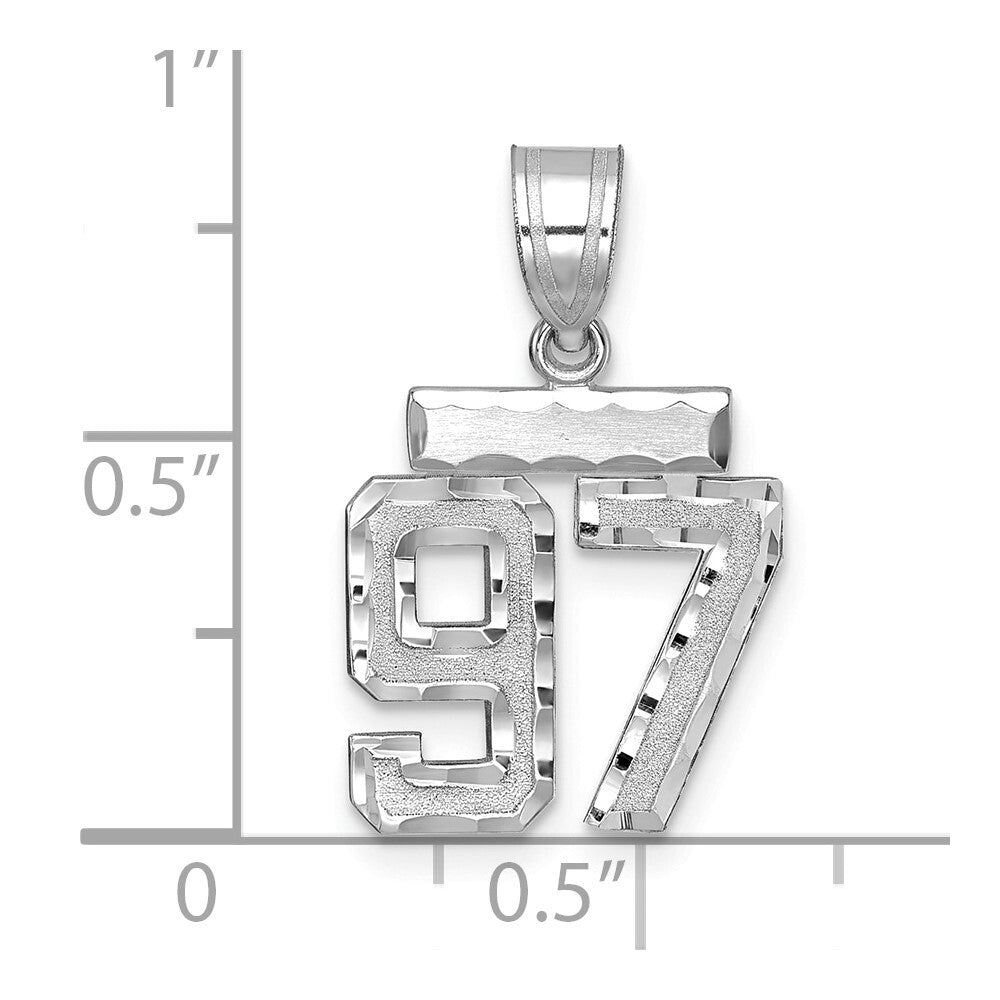 14k White Gold Small Brushed Diamond-cut Number 97 Charm Pendant for Women