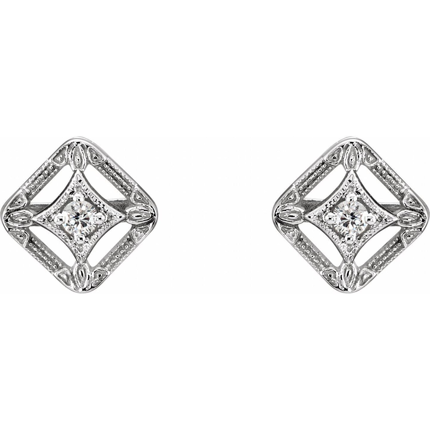 Gift for Mothers 14k White Gold .08 CTW Natural Diamond Filigree Stud Earrings