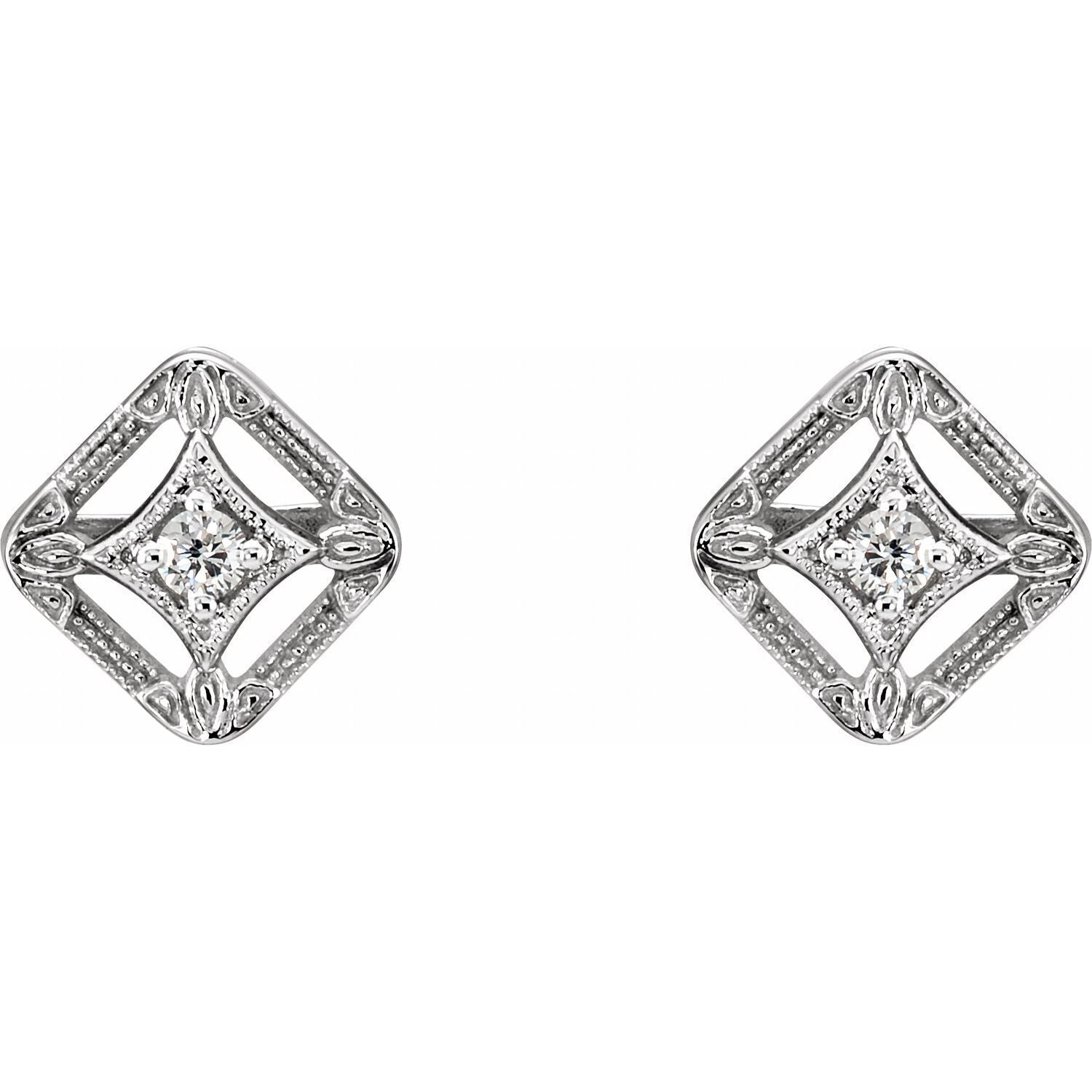 Gift for Mothers 14k White Gold .08 CTW Natural Diamond Filigree Stud Earrings