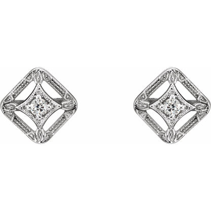 Gift for Mothers 14k White Gold .08 CTW Natural Diamond Filigree Stud Earrings