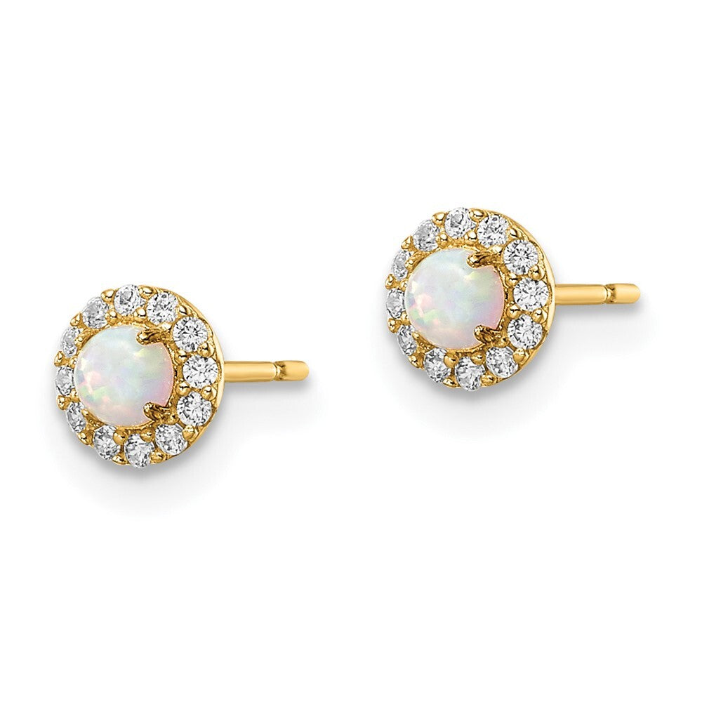 14k Yellow Gold Cubic Zirconia And Created Opal Stud Earrings Gift for Women