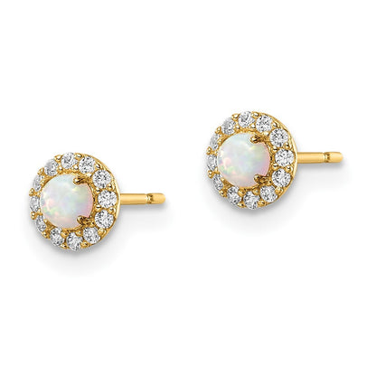 14k Yellow Gold Cubic Zirconia And Created Opal Stud Earrings Gift for Women
