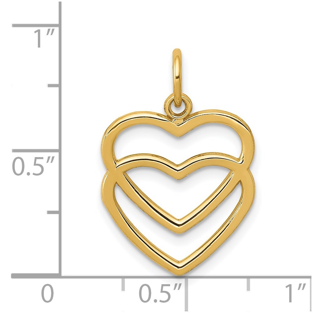14k Yellow Gold Polished Double Heart Pendant for Women