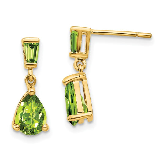 14k Yellow Gold  Peridot Dangle Post Earrings