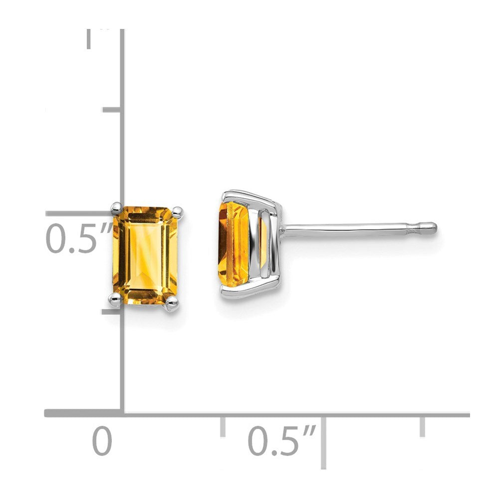 14k White Gold 6x4mm Emerald Cut Citrine Stud Earrings Gift for Women