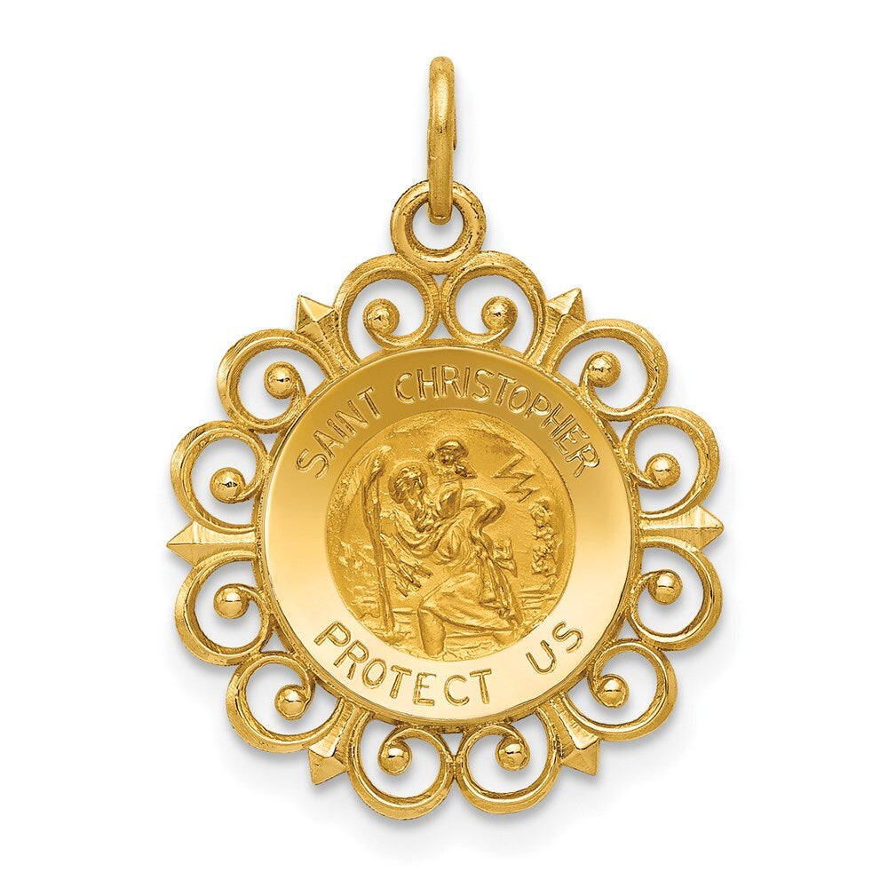 14k Yellow Gold Saint Christopher Medal Charm Pendant for Women