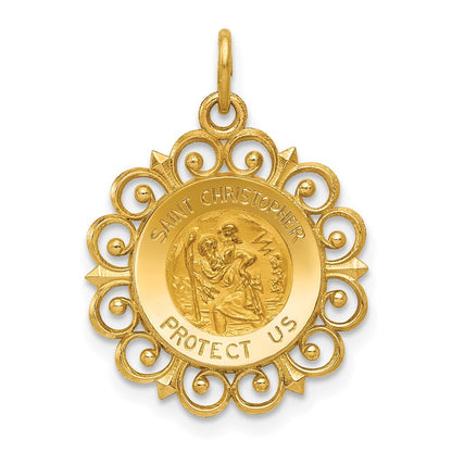 14k Yellow Gold Saint Christopher Medal Charm Pendant for Women