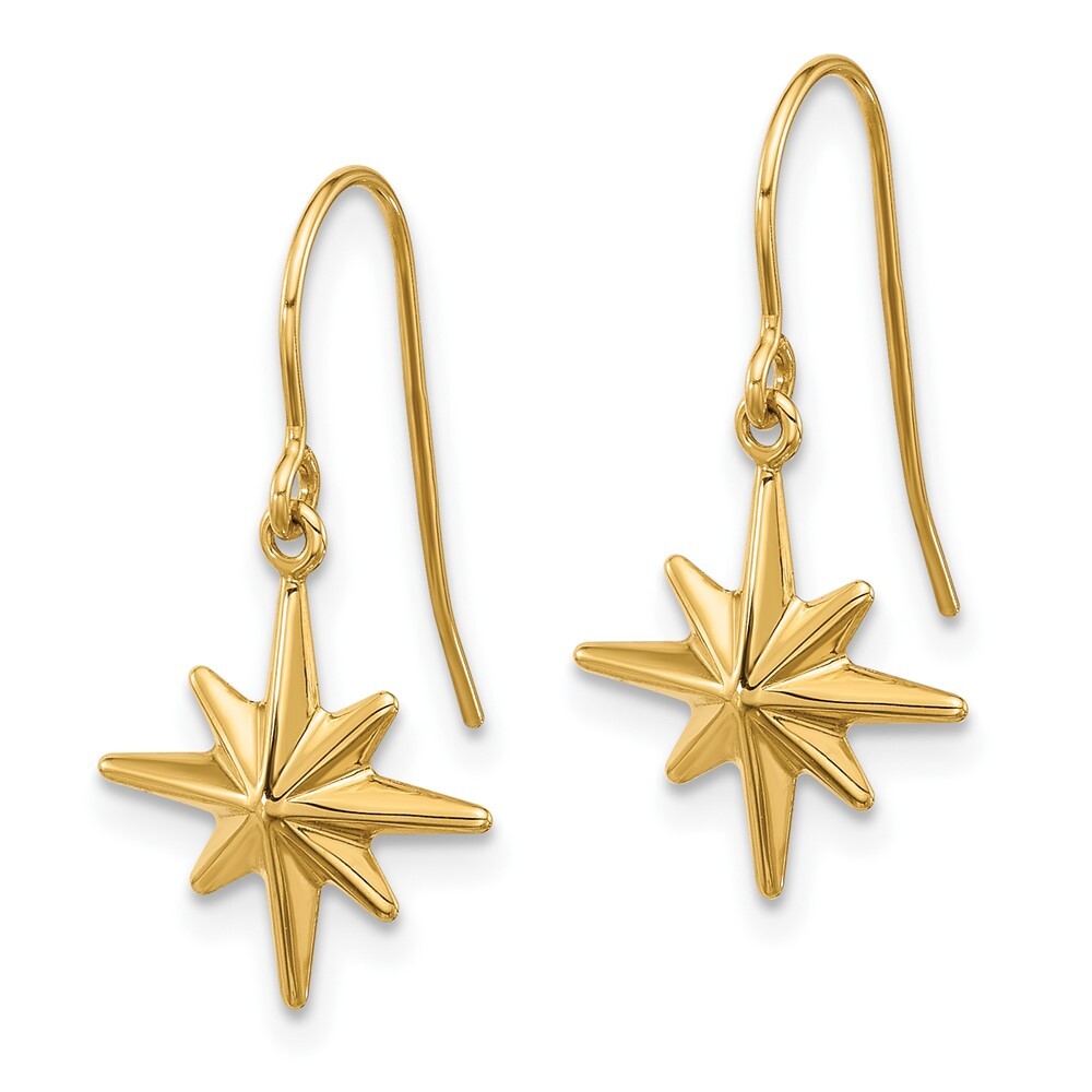 14k Yellow Gold Dangle Star Earrings Gift for Women