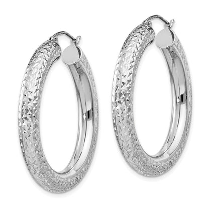 Sterling Silver Rhodium-plated Diamond Cut 4.75mm Hoop Earrings