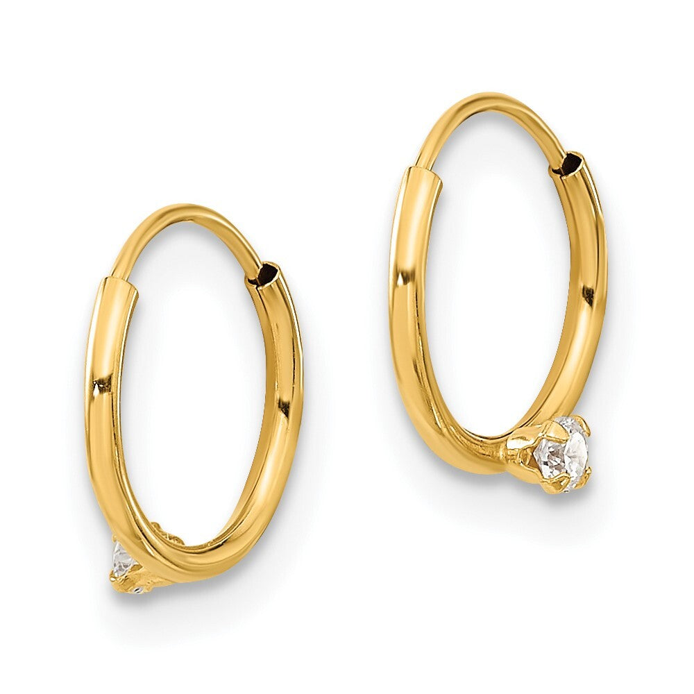 14k Yellow Gold Polished 2mm Cubic Zirconia on Small Endless Hoops