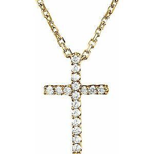 14k Yellow Gold .06 CTW Lab-Grown Diamond Petite Cross 16" Necklace