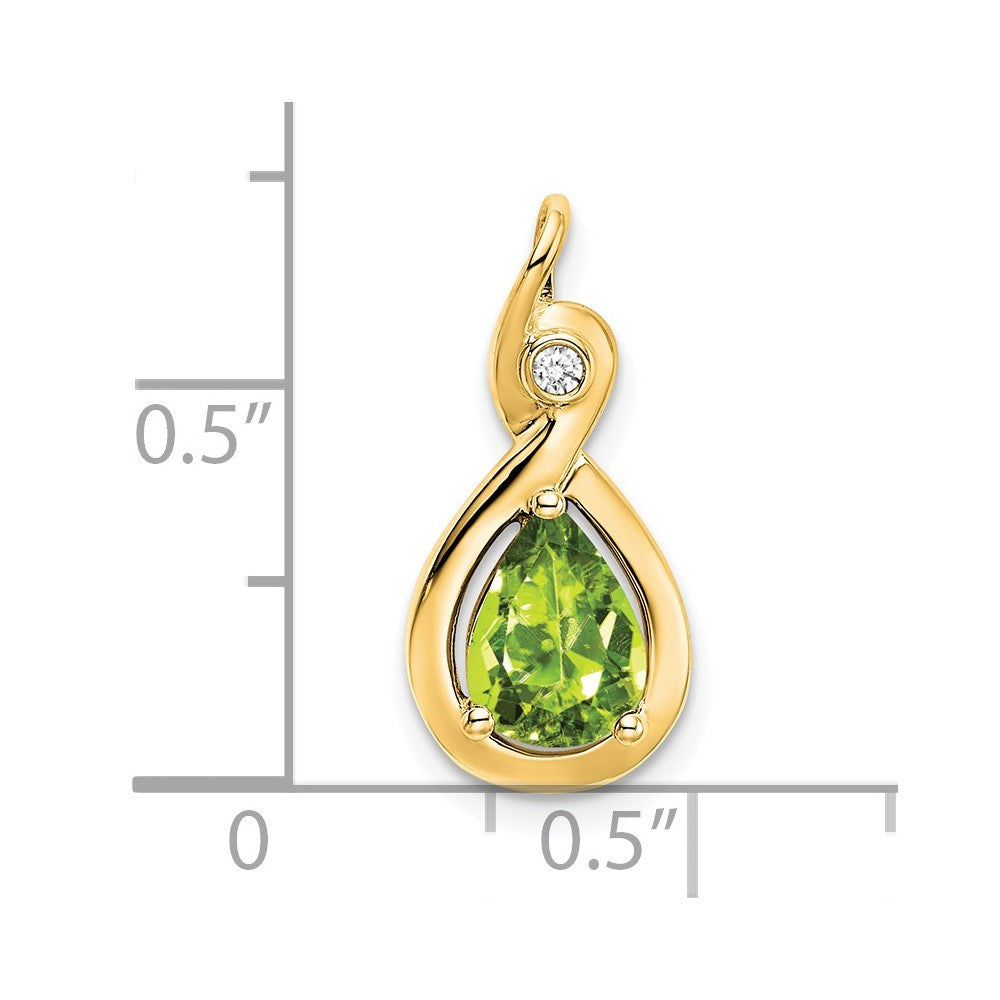 14k Yellow Gold 8x6mm Pear Peridot and Diamond Chain Slide