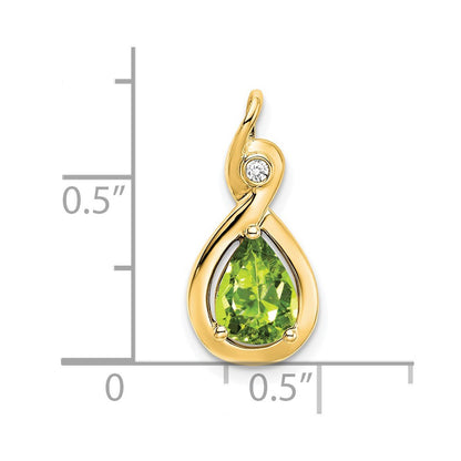 14k Yellow Gold 8x6mm Pear Peridot and Diamond Chain Slide