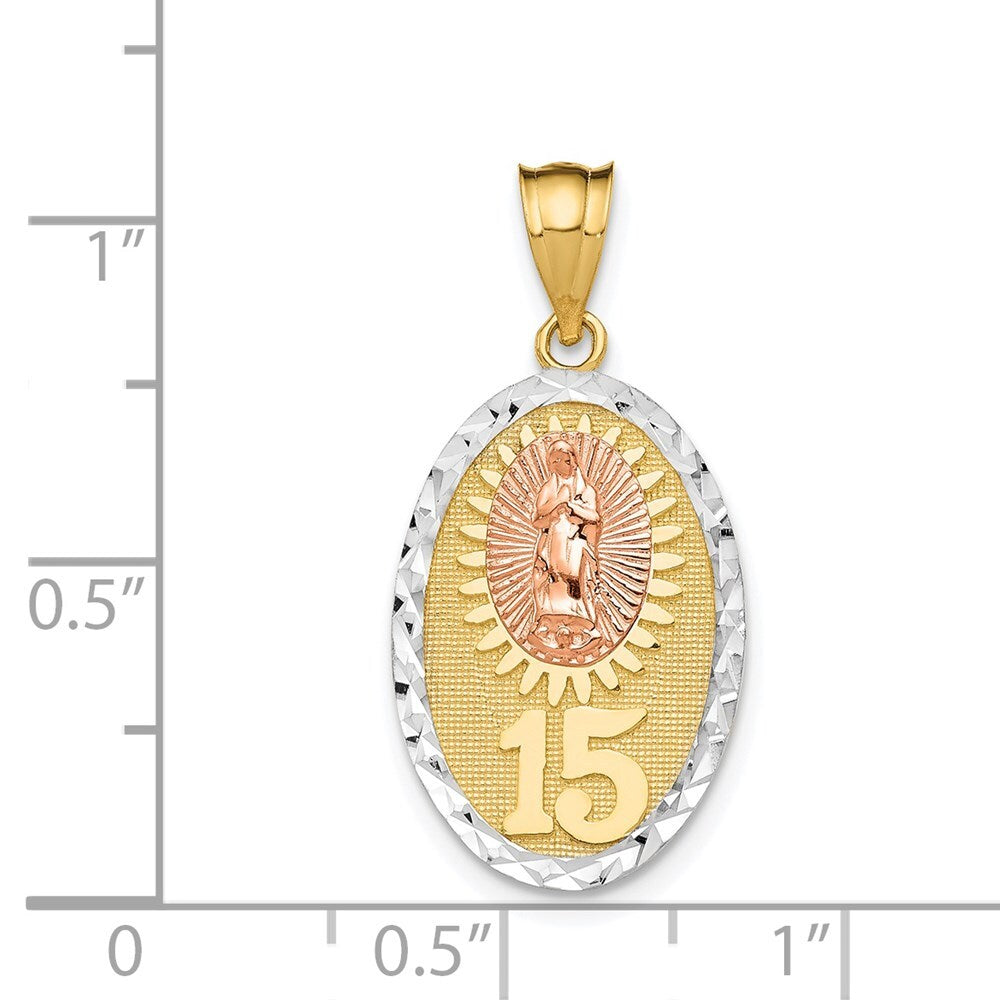 14k Two-tone Gold White Rhodium Lady Guadalupe 15 Pendant for Women