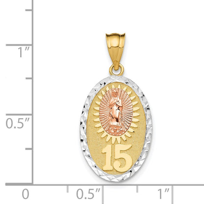14k Two-tone Gold White Rhodium Lady Guadalupe 15 Pendant for Women