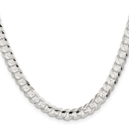 Sterling Silver 6.75mm Concave Beveled Curb Chain Necklace